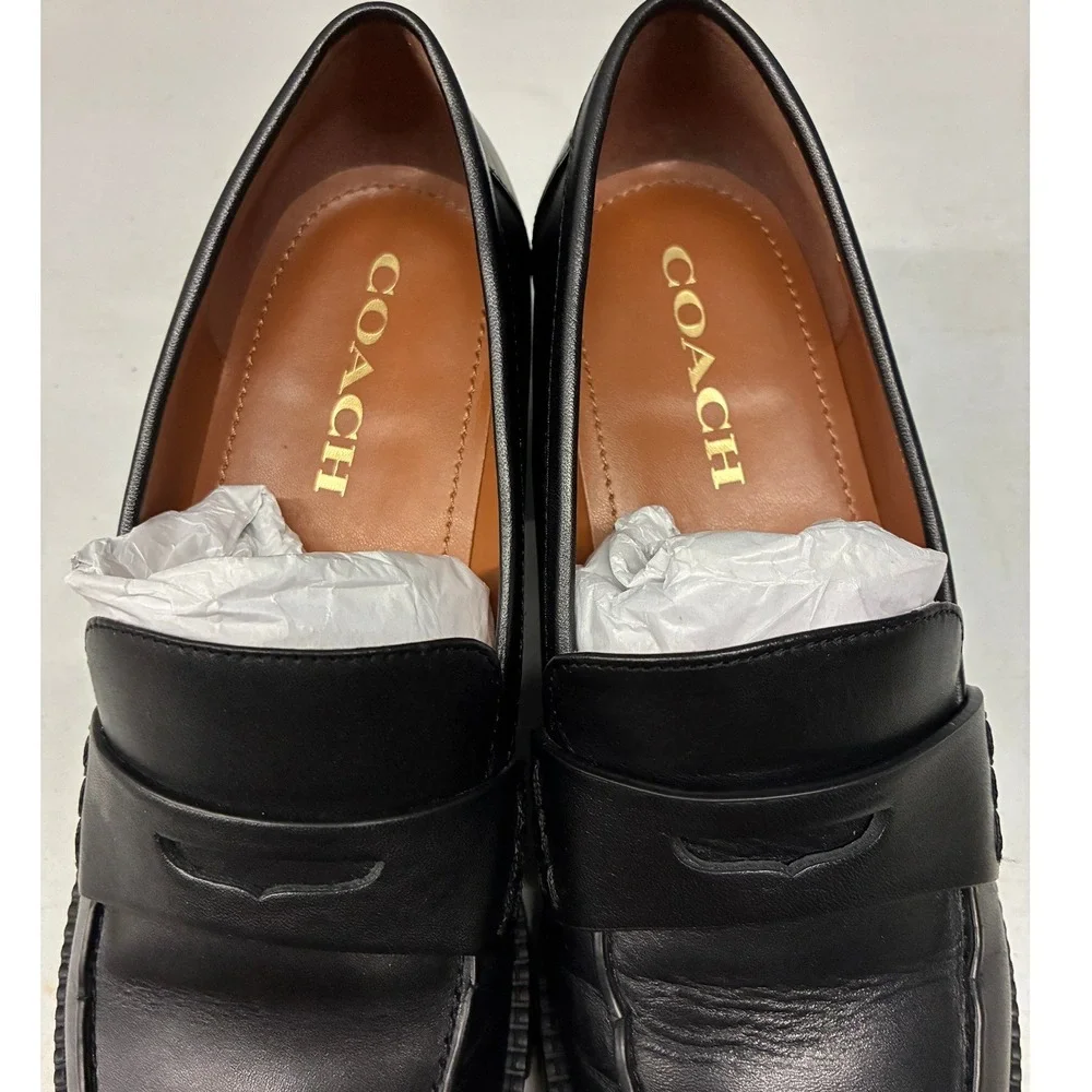 Coach Colleen Platform Lug Sole Loafers Womens 7 Black Leather CC948 Chunky